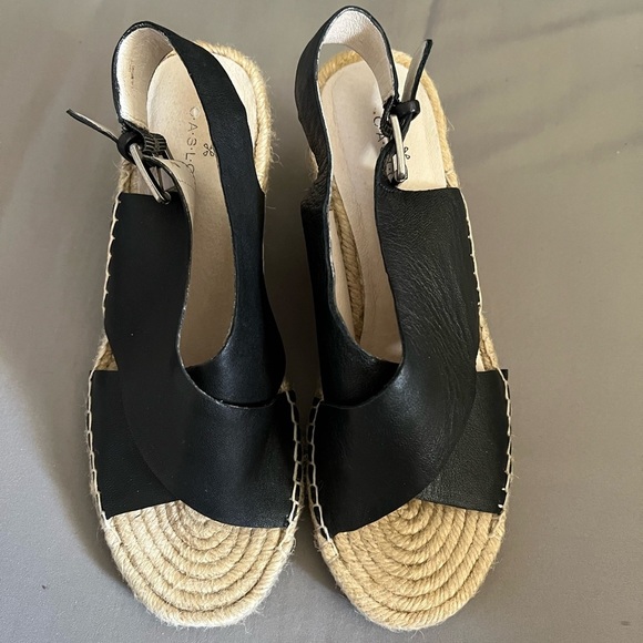 Caslon Black Leather Espadrille Wedge Sandals 8 - Picture 2 of 6